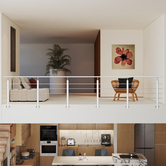 Barandillas de aluminio Plateado mate - interior y exterior - fijaciones lateral 100/150/200/300/350/400/500x100cm
