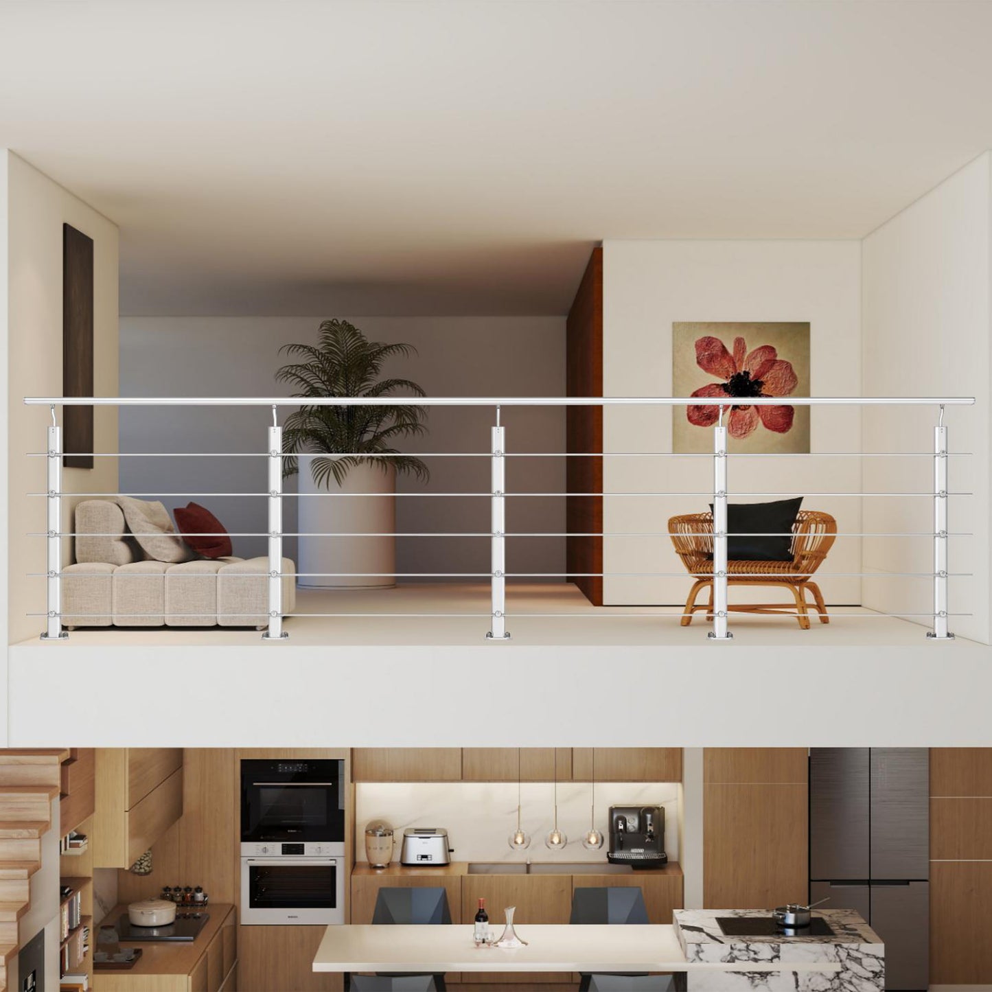 Barandillas de aluminio Plateado mate - interior y exterior - fijaciones al suelo 100/150/200/300/350/400/500x100cm