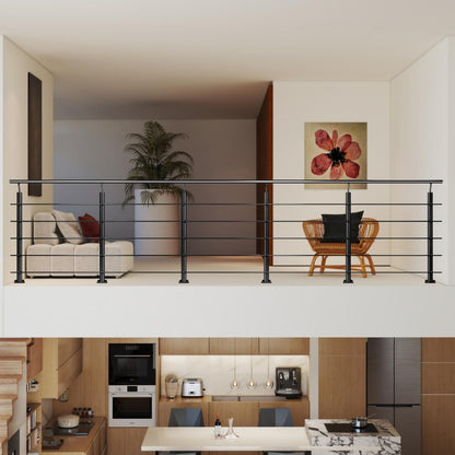 Barandillas de aluminio Negro mate - interior y exterior - fijaciones al suelo 100/150/200/300/350/400/500x100cm