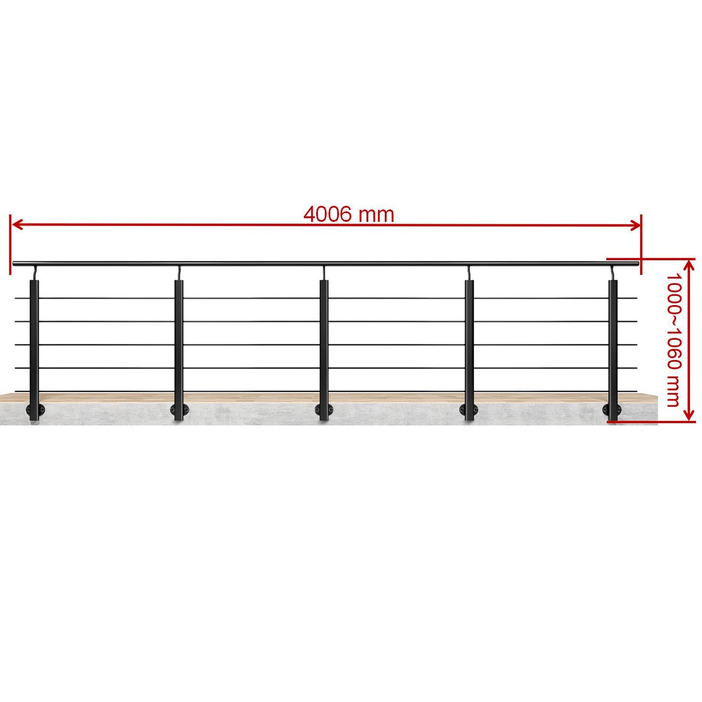 Barandillas de aluminio Negro mate - interior y exterior - fijaciones lateral 100/150/200/300/350/400/500x100cm