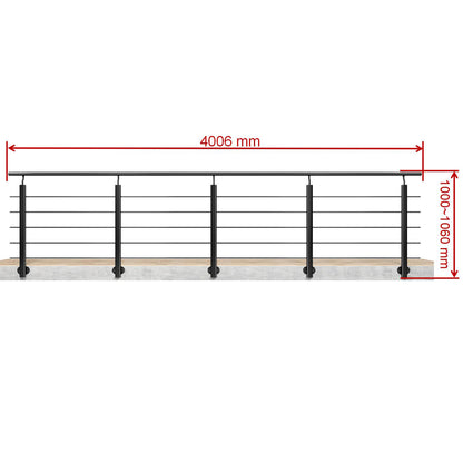 Barandillas de aluminio Negro mate - interior y exterior - fijaciones lateral 100/150/200/300/350/400/500x100cm