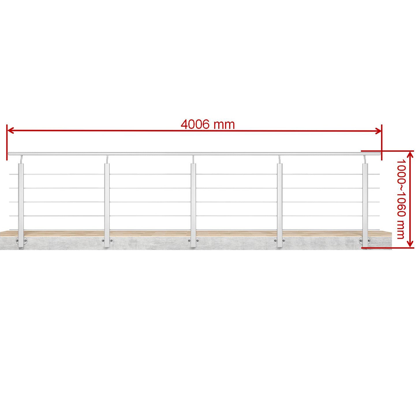 Barandillas de aluminio Plateado mate - interior y exterior - fijaciones lateral 100/150/200/300/350/400/500x100cm