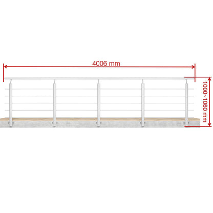 Barandillas de aluminio Plateado mate - interior y exterior - fijaciones lateral 100/150/200/300/350/400/500x100cm