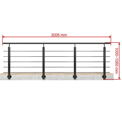 Barandillas de aluminio Negro mate - interior y exterior - fijaciones lateral 100/150/200/300/350/400/500x100cm