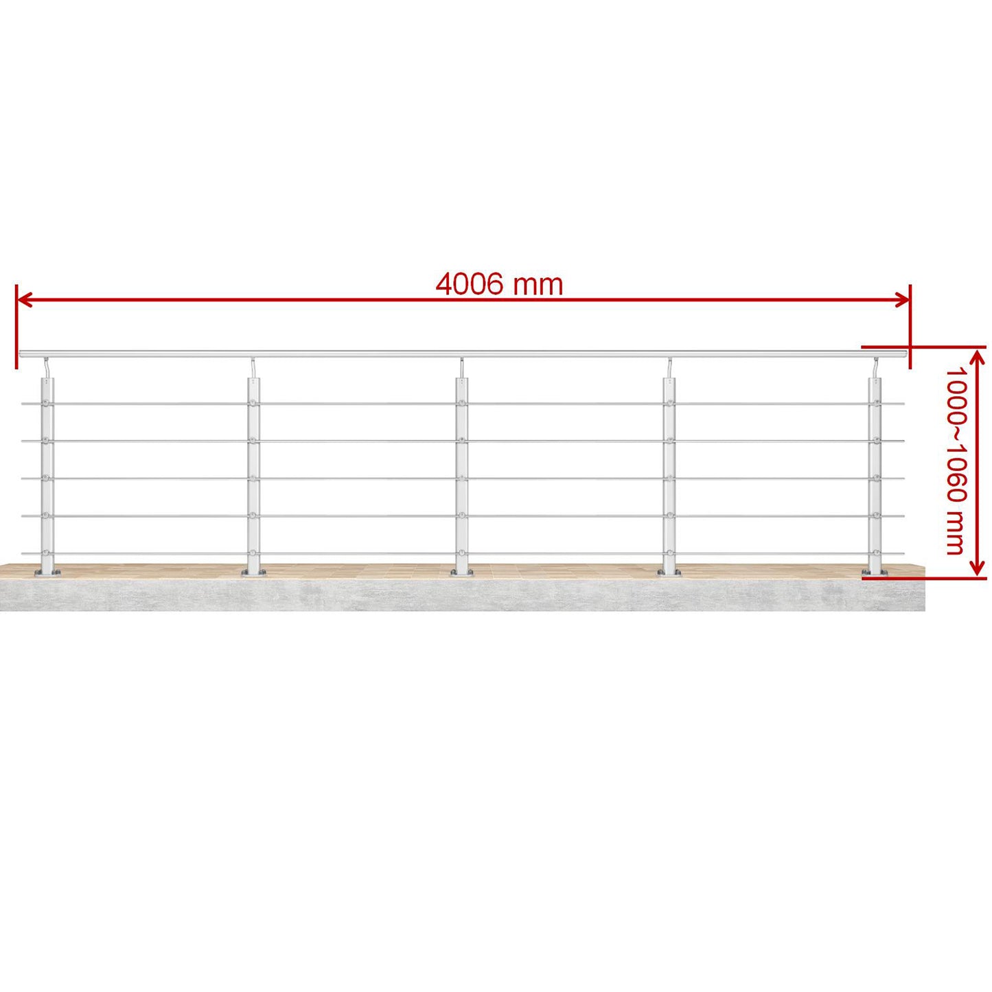 Barandillas de aluminio Plateado mate - interior y exterior - fijaciones al suelo 100/150/200/300/350/400/500x100cm