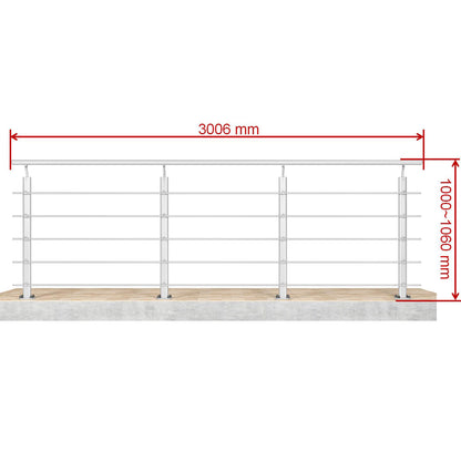 Barandillas de aluminio Plateado mate - interior y exterior - fijaciones al suelo 100/150/200/300/350/400/500x100cm