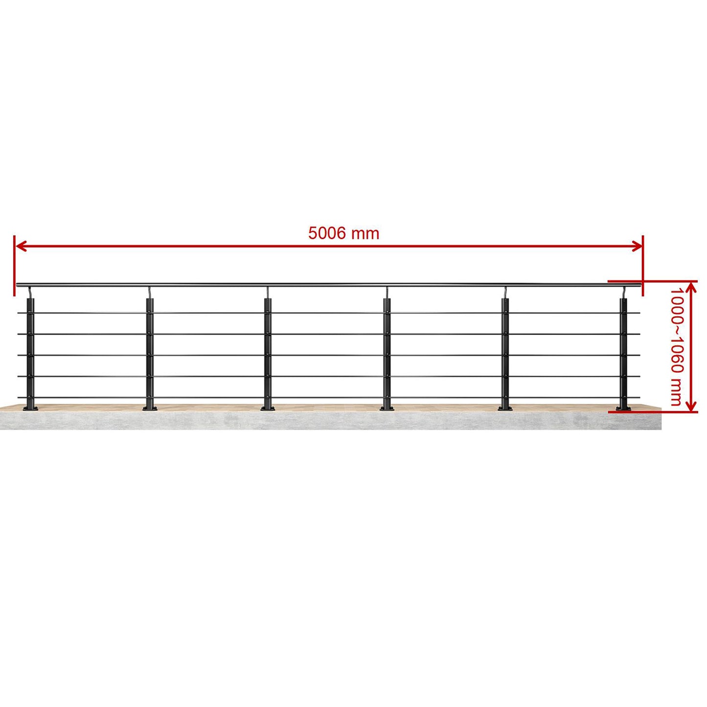 Barandillas de aluminio Negro mate - interior y exterior - fijaciones al suelo 100/150/200/300/350/400/500x100cm