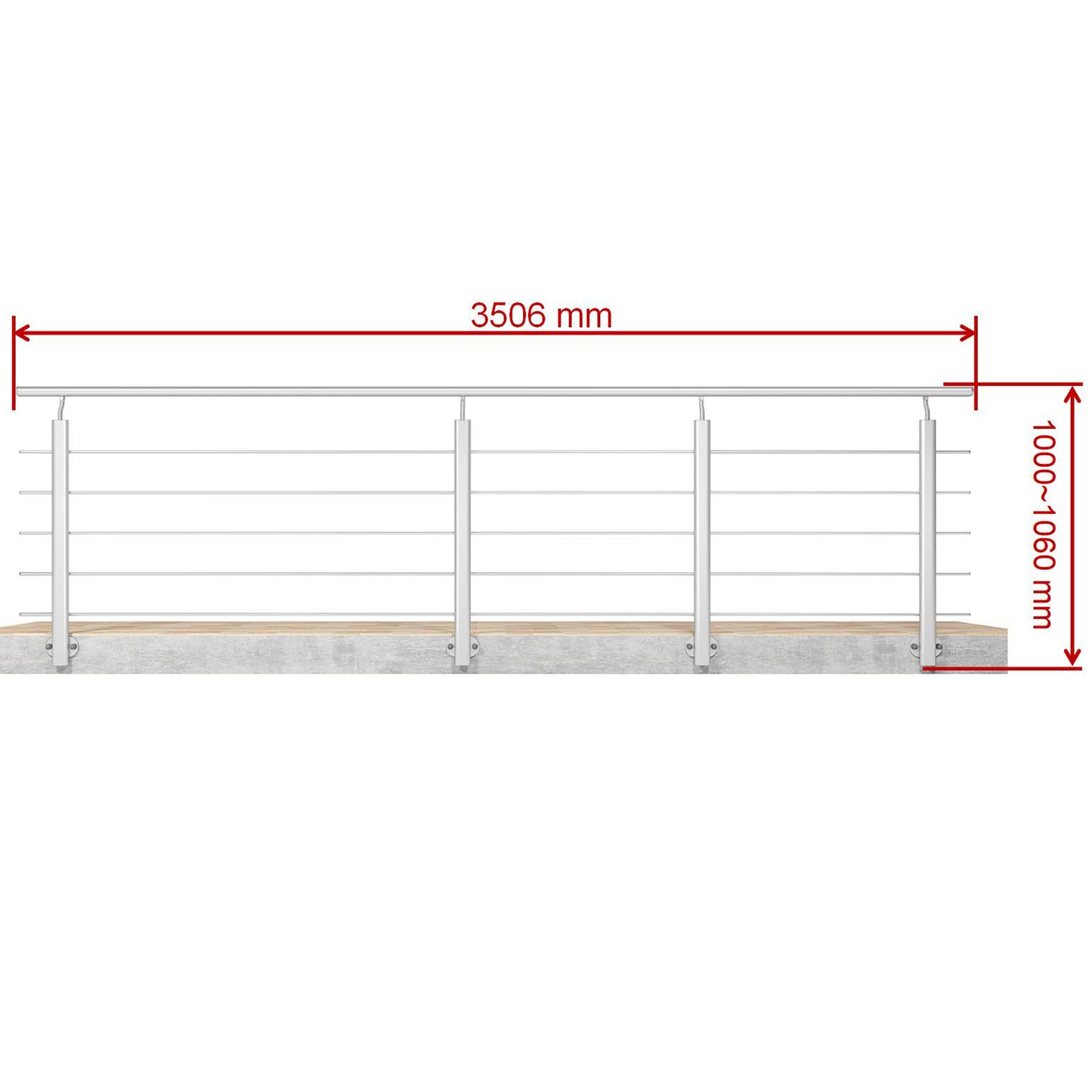 Barandillas de aluminio Plateado mate - interior y exterior - fijaciones lateral 100/150/200/300/350/400/500x100cm