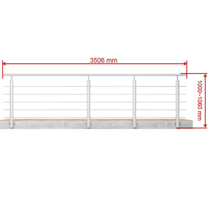 Barandillas de aluminio Plateado mate - interior y exterior - fijaciones lateral 100/150/200/300/350/400/500x100cm