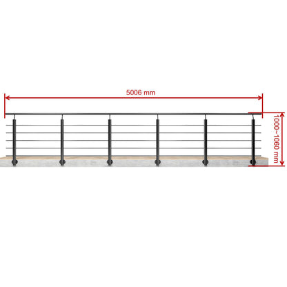 Barandillas de aluminio Negro mate - interior y exterior - fijaciones lateral 100/150/200/300/350/400/500x100cm