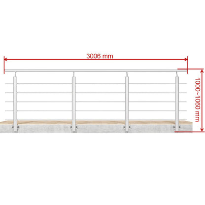 Barandillas de aluminio Plateado mate - interior y exterior - fijaciones lateral 100/150/200/300/350/400/500x100cm