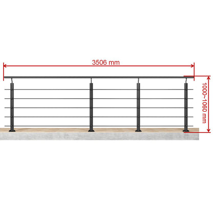 Barandillas de aluminio Negro mate - interior y exterior - fijaciones al suelo 100/150/200/300/350/400/500x100cm