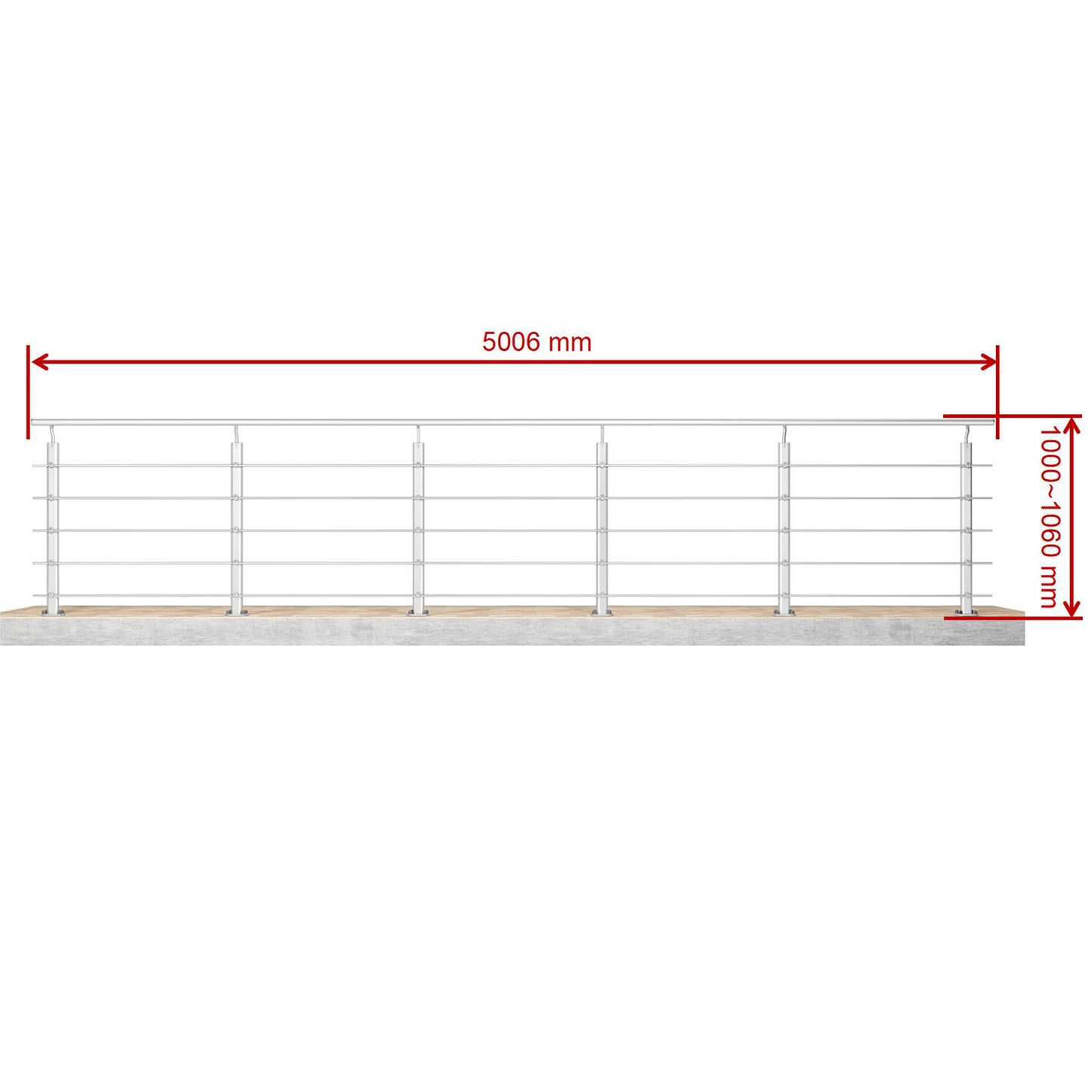 Barandillas de aluminio Plateado mate - interior y exterior - fijaciones al suelo 100/150/200/300/350/400/500x100cm