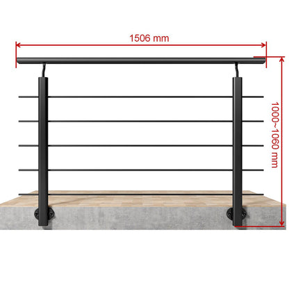 Barandillas de aluminio Negro mate - interior y exterior - fijaciones lateral 100/150/200/300/350/400/500x100cm