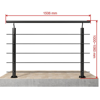 Barandillas de aluminio Negro mate - interior y exterior - fijaciones al suelo 100/150/200/300/350/400/500x100cm