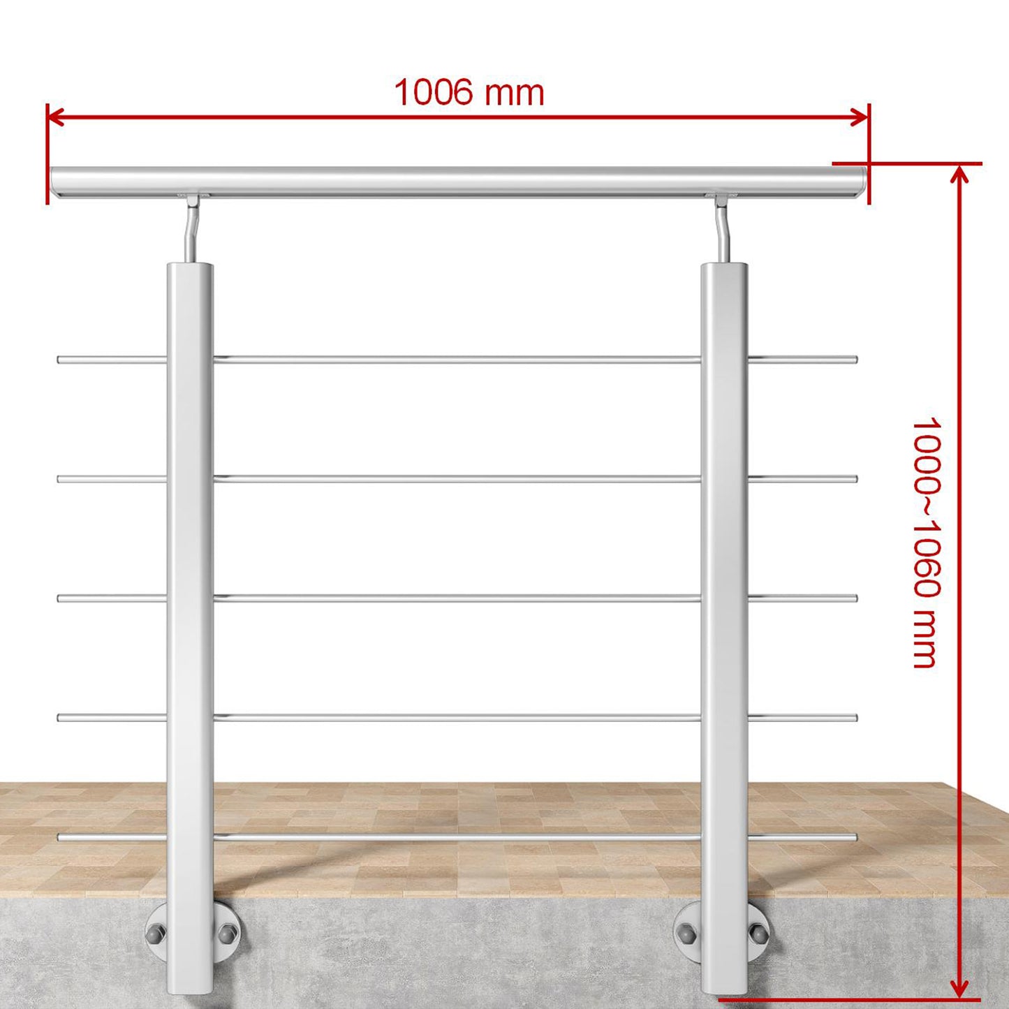 Barandillas de aluminio Plateado mate - interior y exterior - fijaciones lateral 100/150/200/300/350/400/500x100cm