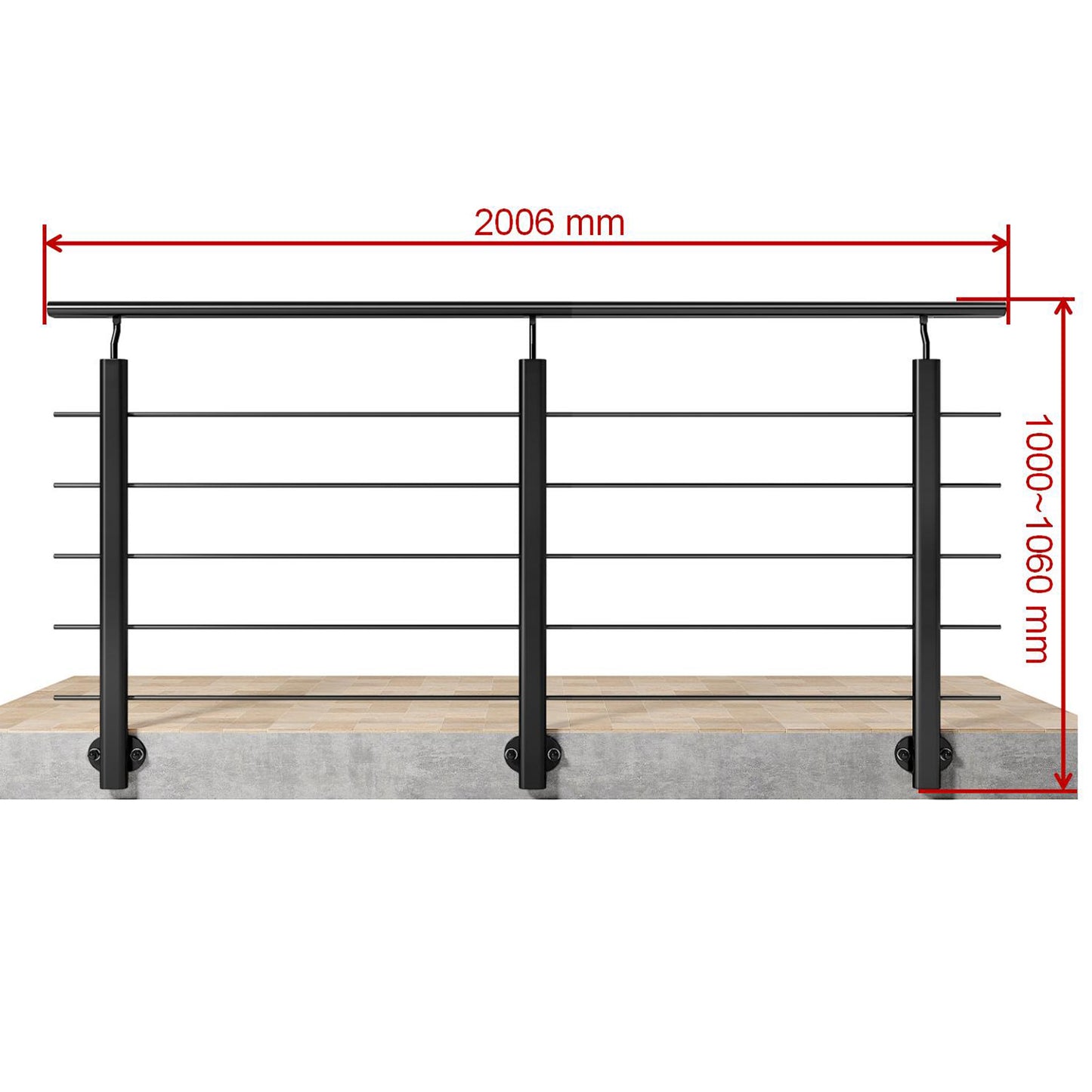 Barandillas de aluminio Negro mate - interior y exterior - fijaciones lateral 100/150/200/300/350/400/500x100cm