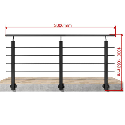 Barandillas de aluminio Negro mate - interior y exterior - fijaciones lateral 100/150/200/300/350/400/500x100cm
