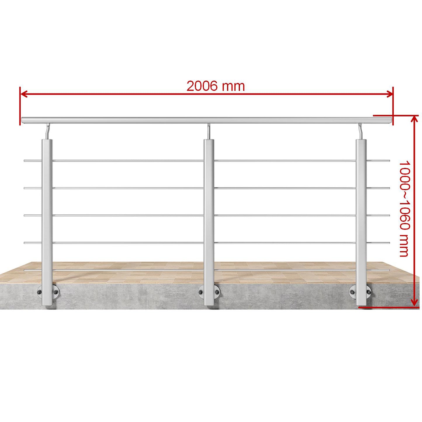 Barandillas de aluminio Plateado mate - interior y exterior - fijaciones lateral 100/150/200/300/350/400/500x100cm