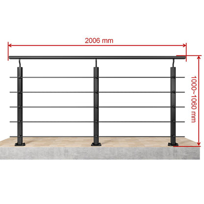 Barandillas de aluminio Negro mate - interior y exterior - fijaciones al suelo 100/150/200/300/350/400/500x100cm