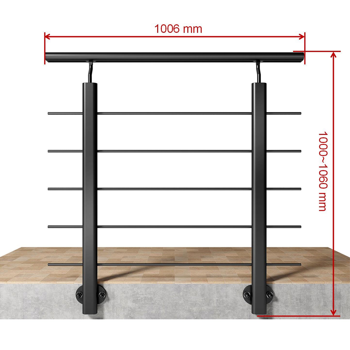 Barandillas de aluminio Negro mate - interior y exterior - fijaciones lateral 100/150/200/300/350/400/500x100cm