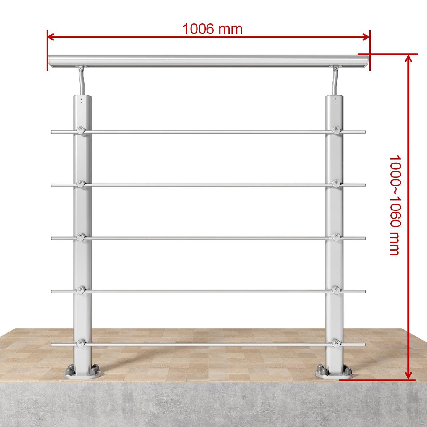 Barandillas de aluminio Plateado mate - interior y exterior - fijaciones al suelo 100/150/200/300/350/400/500x100cm
