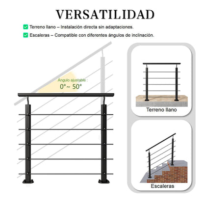 Barandillas de aluminio Negro mate - interior y exterior - fijaciones al suelo 100/150/200/300/350/400/500x100cm
