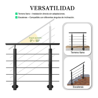 Barandillas de aluminio Negro mate - interior y exterior - fijaciones lateral 100/150/200/300/350/400/500x100cm