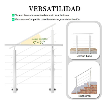 Barandillas de aluminio Plateado mate - interior y exterior - fijaciones lateral 100/150/200/300/350/400/500x100cm