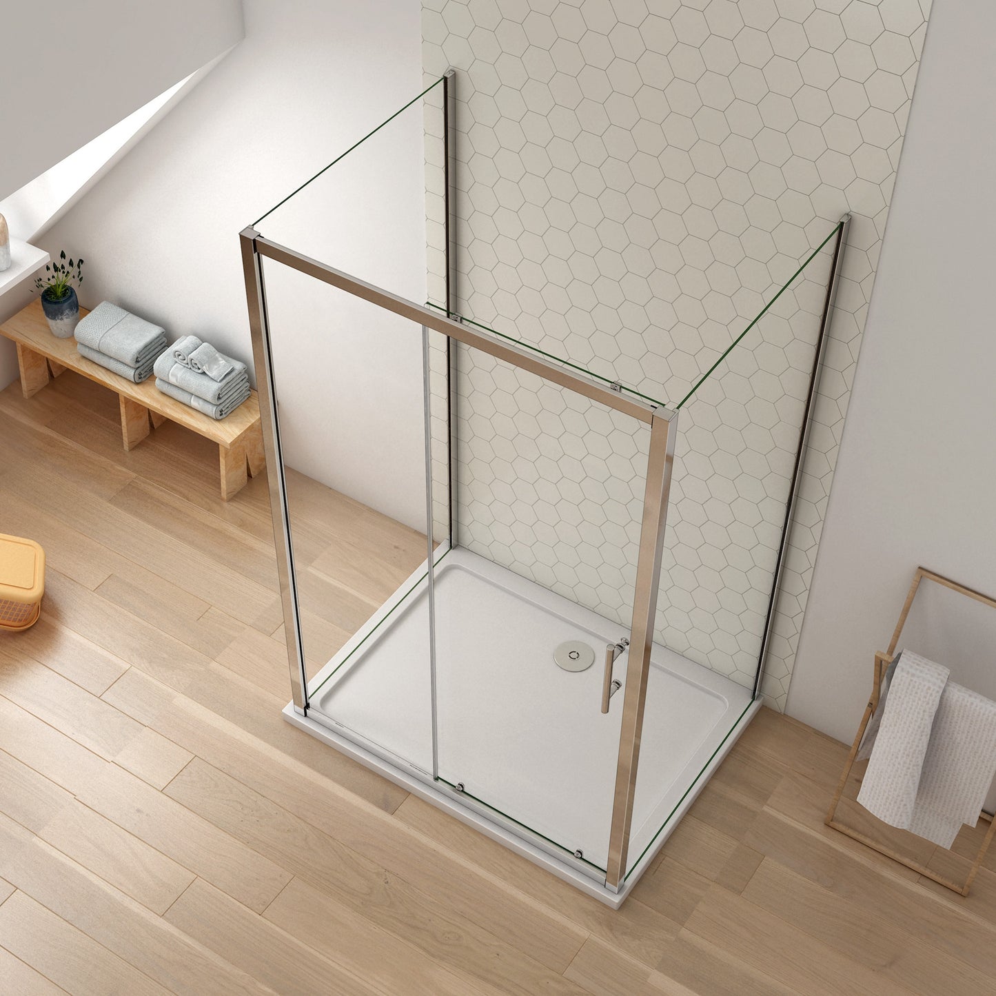 Cabina de Ducha Mampara Baño Rectangular Puerta Corredera con dos Panales