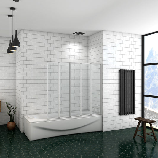 140x120cm Mampara de bañera plegable 5 hojas, el perfil de aluminio mate, 4mm cristal templado