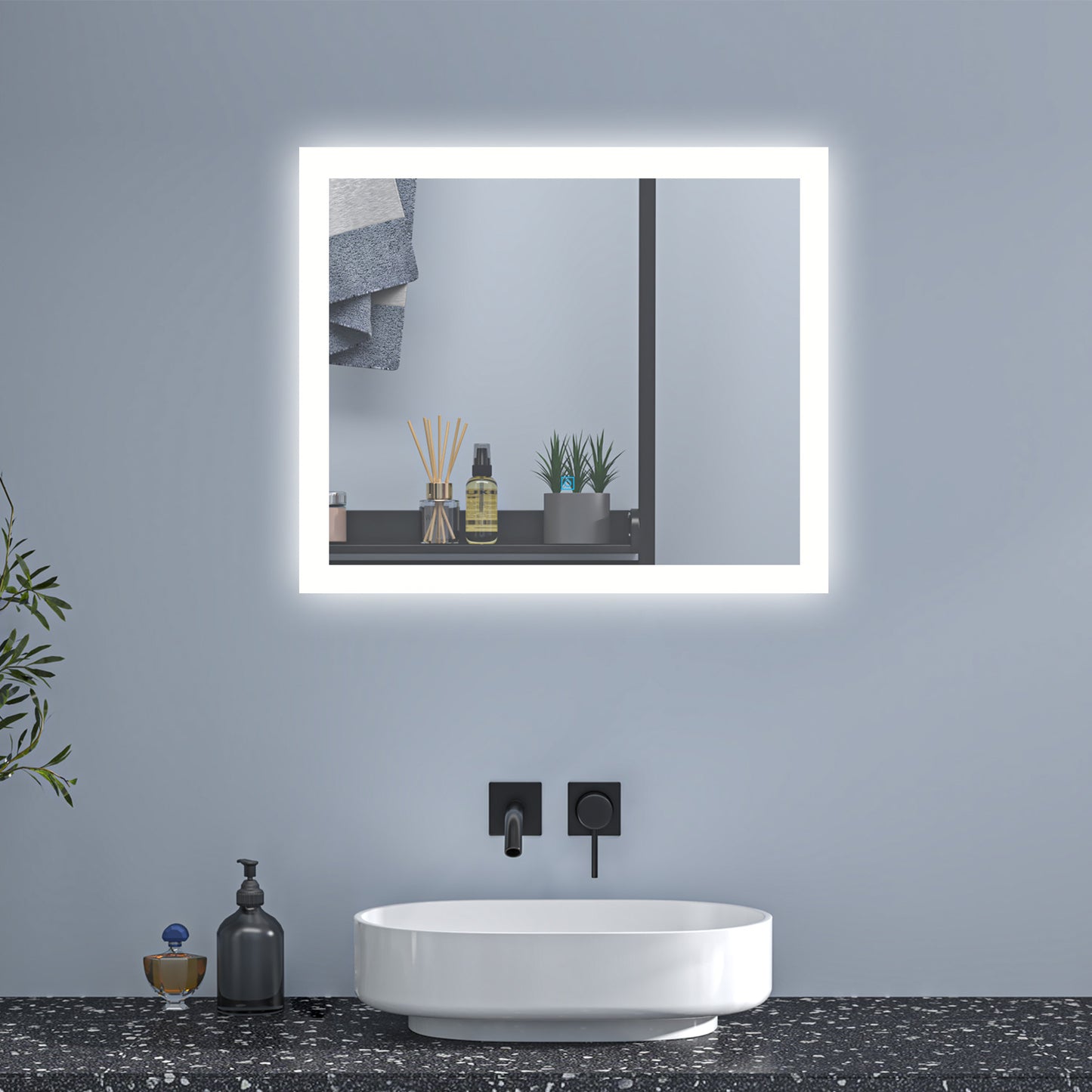 Espejo Regulable de Hogar/de Baño con Función Antiniebla + Interruptor Táctil+ Brillo LED Envolvente Blanco Frío