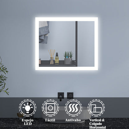 Espejo Regulable de Hogar/de Baño con Función Antiniebla + Interruptor Táctil+ Brillo LED Envolvente Blanco Frío