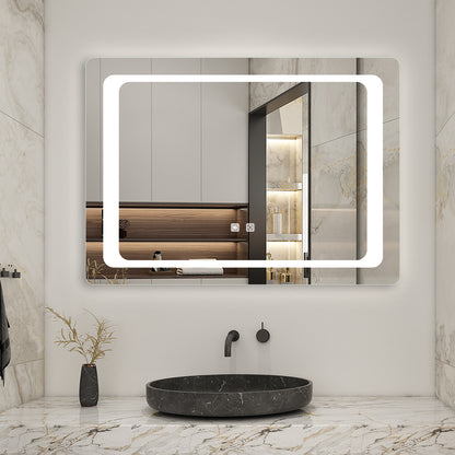 Duchacasa Espejo de Pared en Baño con Iluminación Blanca Fría, Brillo LED Envolvente. Espejo de Baño Antivaho + Dos botones Táctiles