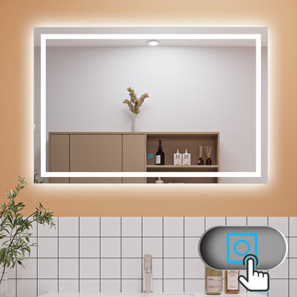 Duchacasa Espejo Decorativo de Baño sin Mojar por Gotitas de Agua(Antivaho) con Interruptor Táctil y Brillo LED Envolvente Luz Fría