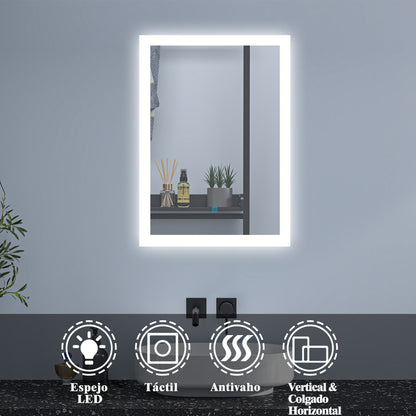 Espejo Regulable de Hogar/de Baño con Función Antiniebla + Interruptor Táctil+ Brillo LED Envolvente Blanco Frío