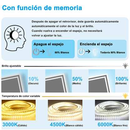 Duchacasa Espejo de baño LED sin cobre 120×80cm＋antivaho＋interruptor táctil