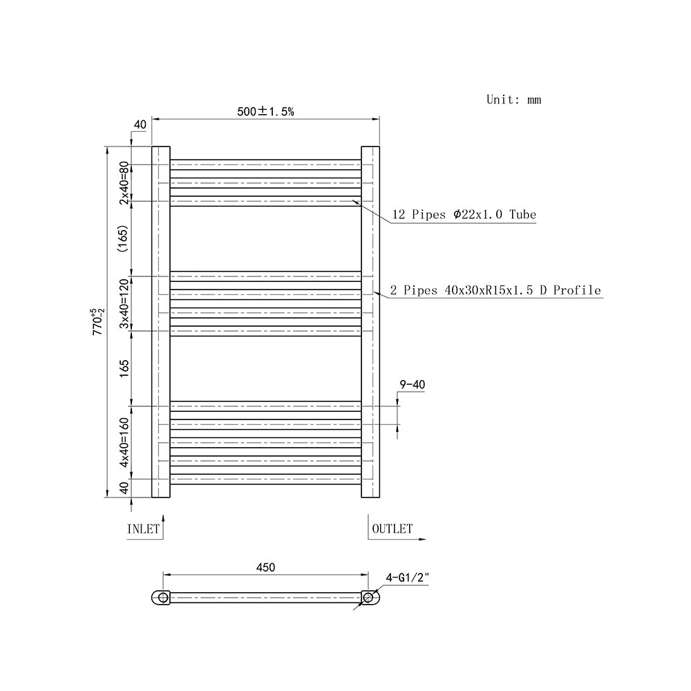 Duchacasa Cuarto de baño Calefacción central Toallero Escalera Radiador Calentador 77CM