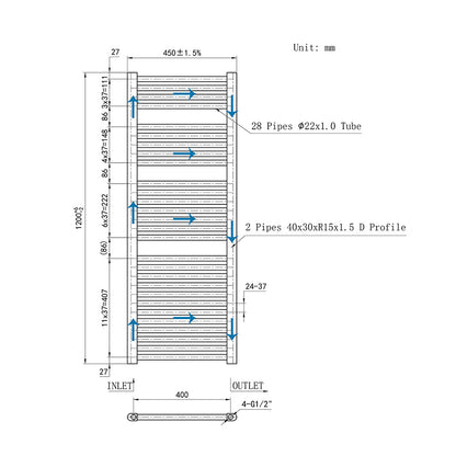Duchacasa 120CM Cuarto de baño Calefacción central Toallero Escalera Radiador Calentador CR