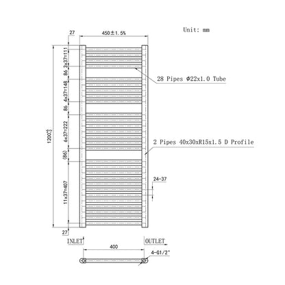 Duchacasa 120CM Cuarto de baño Calefacción central Toallero Escalera Radiador Calentador CR
