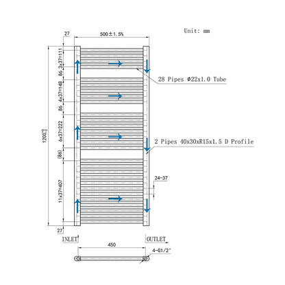 Duchacasa 120CM Cuarto de baño Calefacción central Toallero Escalera Radiador Calentador CR