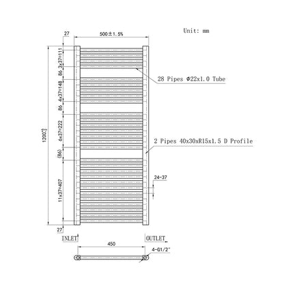 Duchacasa 120CM Cuarto de baño Calefacción central Toallero Escalera Radiador Calentador CR