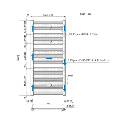 Duchacasa 120CM Cuarto de baño Calefacción central Toallero Escalera Radiador Calentador CR