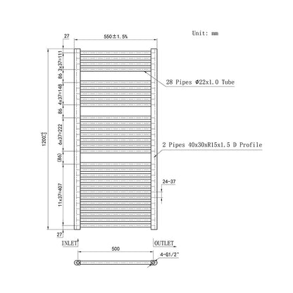 Duchacasa 120CM Cuarto de baño Calefacción central Toallero Escalera Radiador Calentador CR