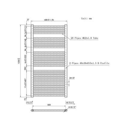 Duchacasa 120CM Cuarto de baño Calefacción central Toallero Escalera Radiador Calentador CR