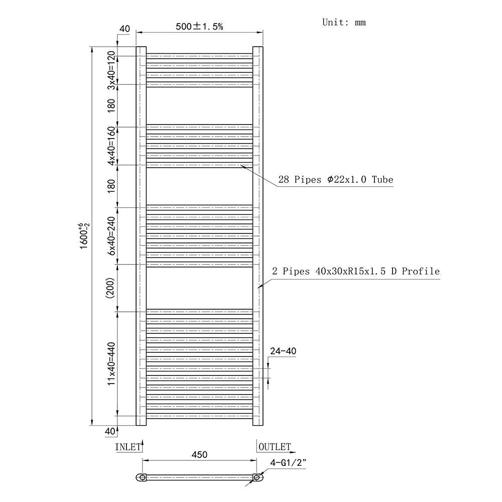 160CM Cuarto de baño Calefacción central Toallero Escalera Radiador Calentador