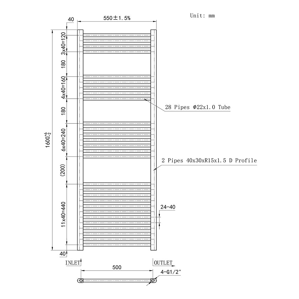 160CM Cuarto de baño Calefacción central Toallero Escalera Radiador Calentador