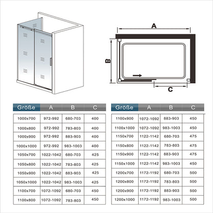 Mampara Ducha Corredera Cristal 8mm, Perfil Aluminio Cromo,195cm