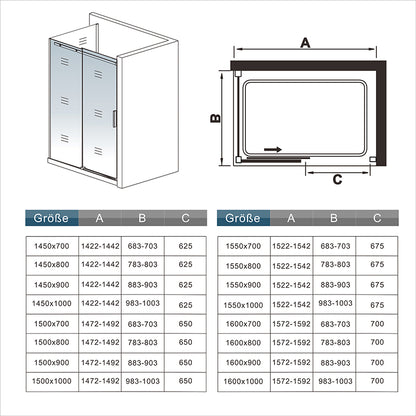 Mampara Ducha Corredera Cristal 8mm, Perfil Aluminio Cromo,195cm