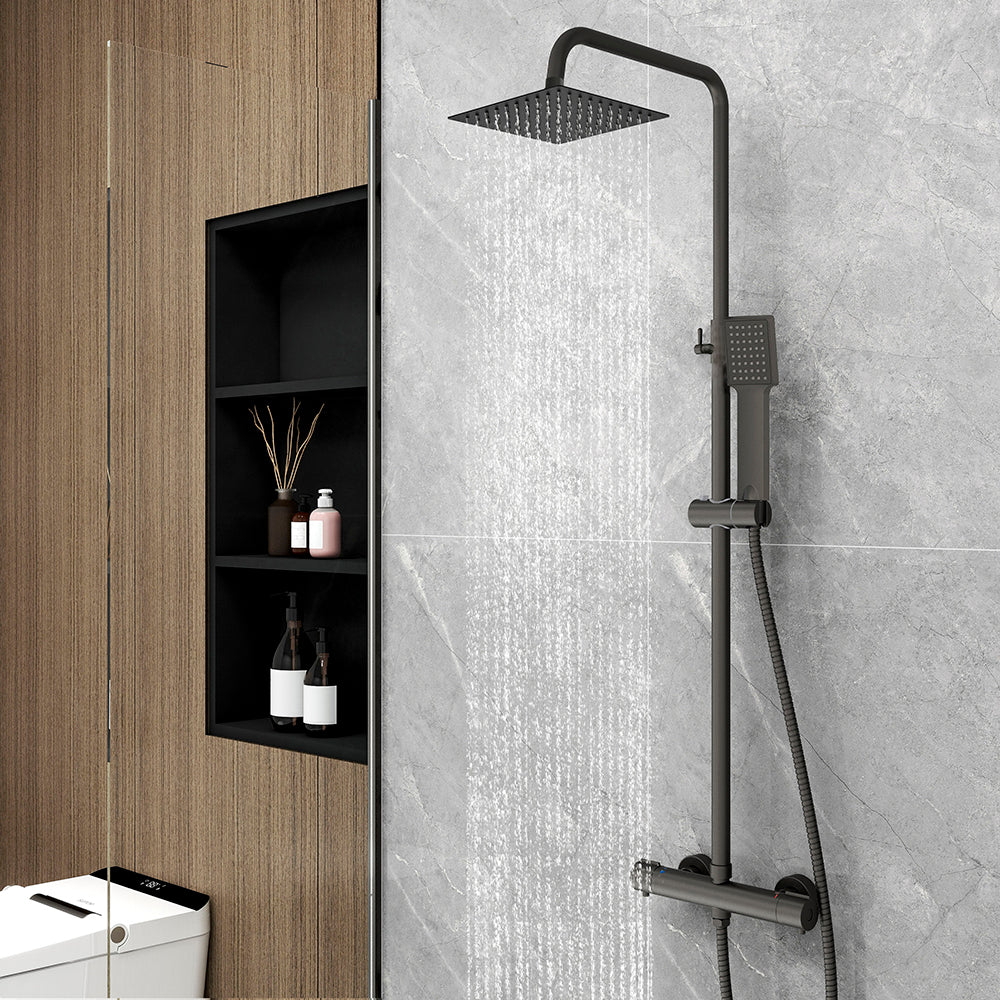 Duchacasa Columna de Ducha Termostática con Alcachofa Cuadrada Grande 10 pulgadas Barra Negro Mate para Baño